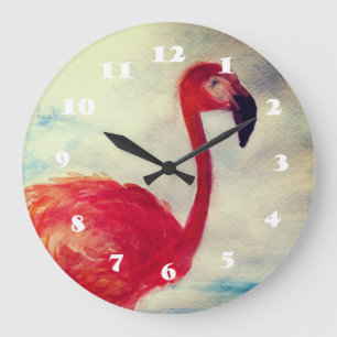 Rosa Flamingo-Aquarell-Wanduhr Große Wanduhr