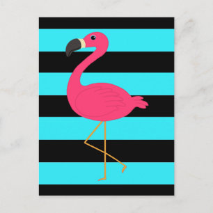 Rosa Flamingo auf Aquamarin und schwarz Postkarte