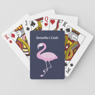 Rosa Flamingo auf dunkelblau Lila mit Name Spielkarten