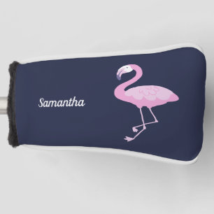 Rosa Flamingo auf dunklem Blau mit dem Namen Golf Headcover