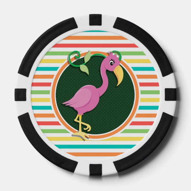 Rosa Flamingo auf hellen Regenbogenstreifen Pokerchips (Vorderseite)