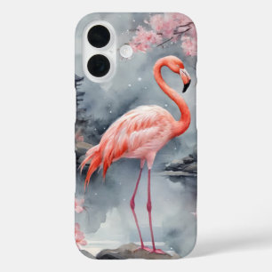 Rosa Flamingo auf japanischem See Tintenspritzer-C iPhone 16 Hülle