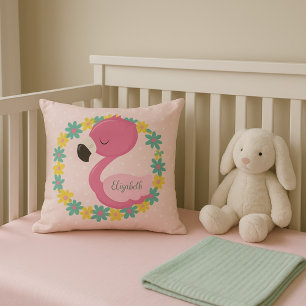 Rosa Flamingo auf rosa Polka-Punkt-Hintergrund Kissen