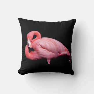Rosa Flamingo auf Schwarz Kissen