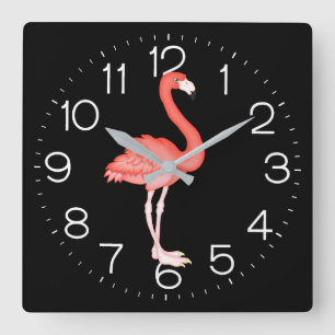 Rosa Flamingo auf schwarz Quadratische Wanduhr