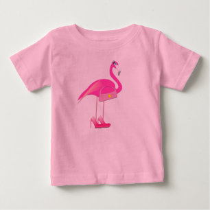 Rosa Flamingo - Baby-feines Jersey-T - Shirt 