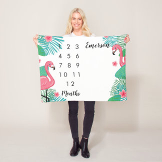 Rosa Flamingo-Baby-Monatsmeilenstein Fleecedecke