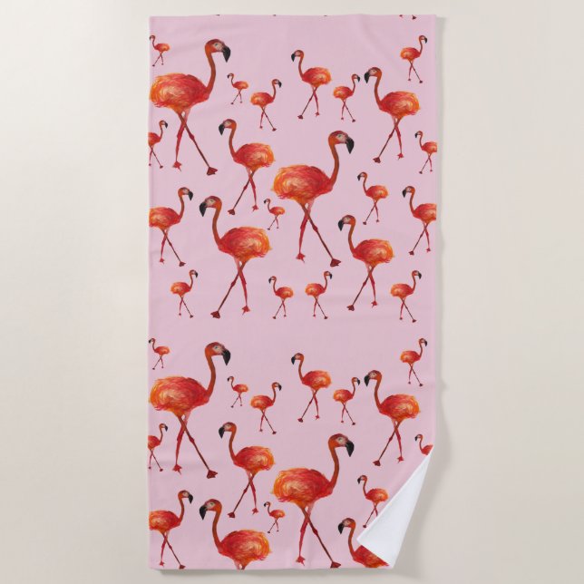 Rosa Flamingo Beach Handtuch (Vorderseite)