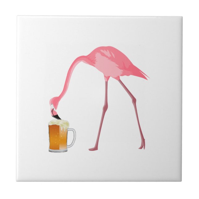 Rosa Flamingo-Bier-Liebhaber Fliese (Vorderseite)