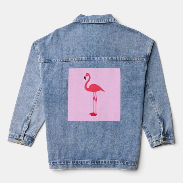 Rosa Flamingo Bird-64305 Jeansjacke (Rückseite)