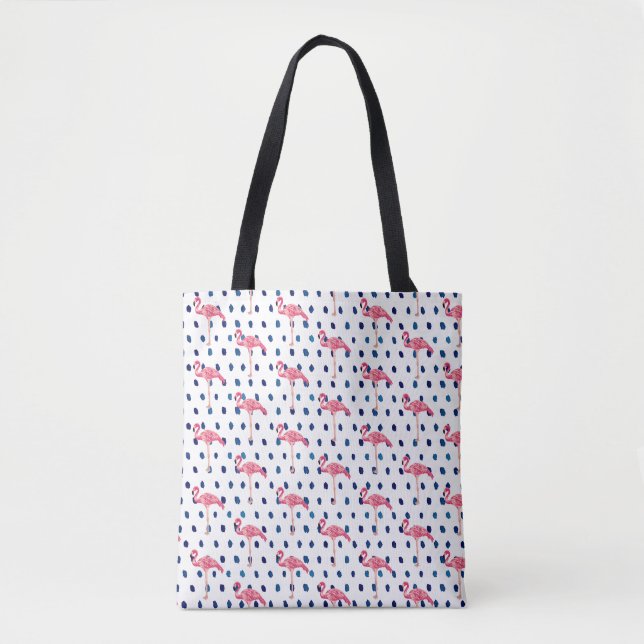 Rosa Flamingo Bird Dot Pattern Tote Beutel (Vorderseite)