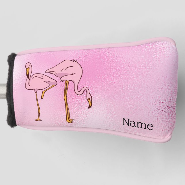 Rosa Flamingo Bird im Hintergrund Golf Headcover (Vorderseite)