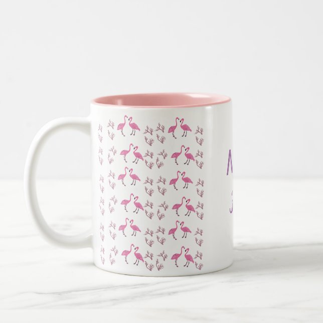 Rosa Flamingo Birds Zweifarbige Tasse (Links)