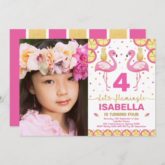 Rosa Flamingo Birthday Tropical Pool Party Einladung (Vorne/Hinten)