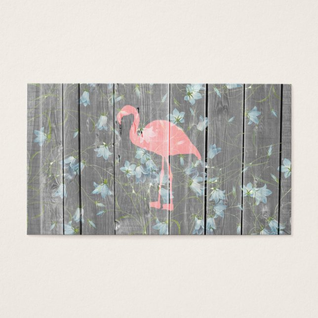 Rosa Flamingo Bläsergrau Rustikales Holz Foto druc (Vorderseite)