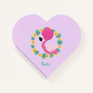 Rosa Flamingo Blau und Gelber Blumenreath Notizbuch