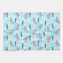 Rosa Flamingo Blaues Segelboot Tropisch Nautisch Geschirrtuch