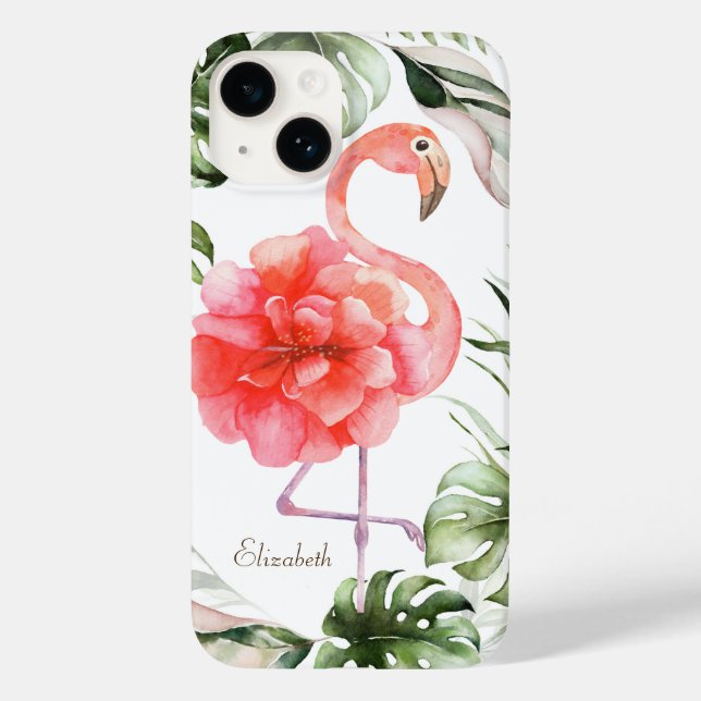 Rosa Flamingo-Blume, Gold Confetti Palm Leaf Case-Mate iPhone Hülle (Rückseite)
