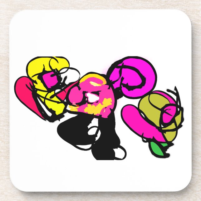 Rosa Flamingo Blume und Freude Getränkeuntersetzer (Vorderseite)