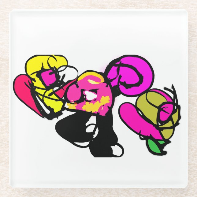 Rosa Flamingo Blume und Freude Glasuntersetzer (Vorderseite)