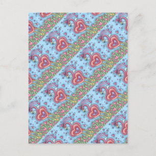 ROSA FLAMINGO CUPID UND FLIEGENDE HERZEN ZUM VALEN FEIERTAGSPOSTKARTE