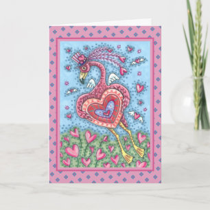 ROSA FLAMINGO CUPIDO UND FLIEGENDE HERZEN VALENTIN FEIERTAGSKARTE