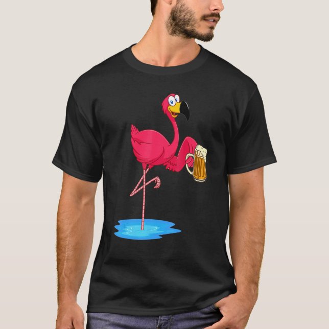 Rosa Flamingo Drink Bier Drinker Sommer-Vibes T-Shirt (Vorderseite)