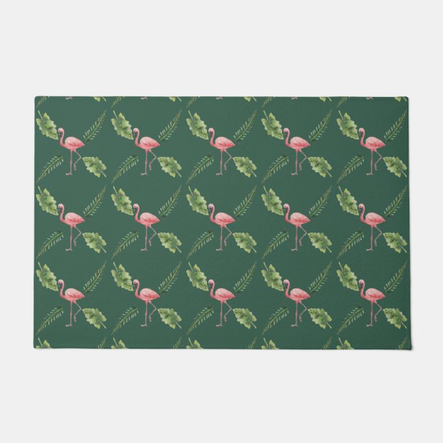 Rosa Flamingo Dunkelgrüner Boden Doormat Fußmatte (Vorderseite)