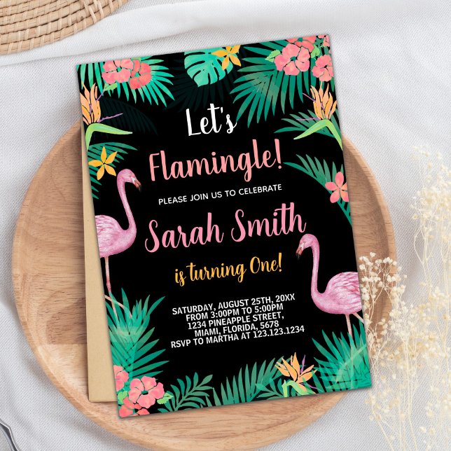 Rosa Flamingo Einladung zum Geburtstag (1st Pink Flamingo Birthday Invitations)