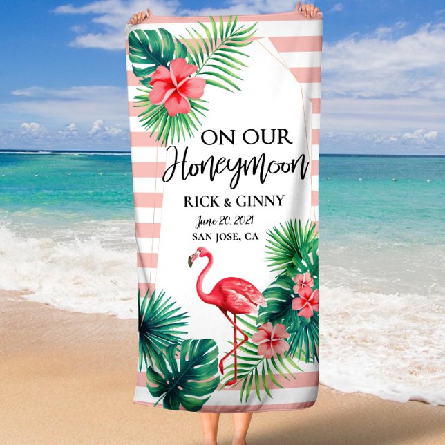 Rosa Flamingo Elegant Personalisiert Strandtuch (Pink Flamingo Elegant Personalized Beach Towel)