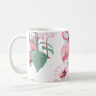 Rosa Flamingo: Exotische Blume Nahtlos. Kaffeetasse