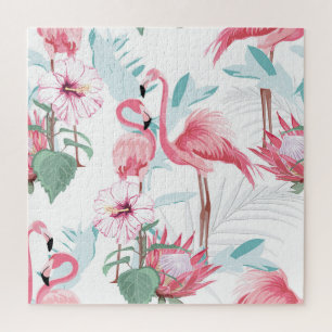 Rosa Flamingo: Exotische Blume Nahtlos. Puzzle