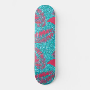 Rosa Flamingo Exotische Vögel Lover Palm Blätter Skateboard
