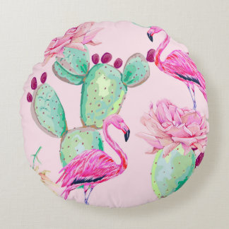 Rosa Flamingo, exotische Vögel, sanfte Blume, Rose Rundes Kissen