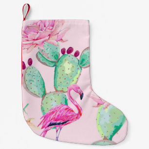 Rosa Flamingo, exotische Vögel, sanfte Blumen, Ros Kleiner Weihnachtsstrumpf