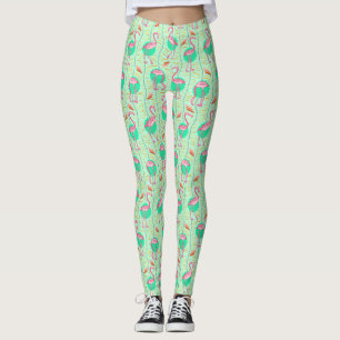 Rosa Flamingo-Farn-tropisches grünes Sommer-Muste Leggings
