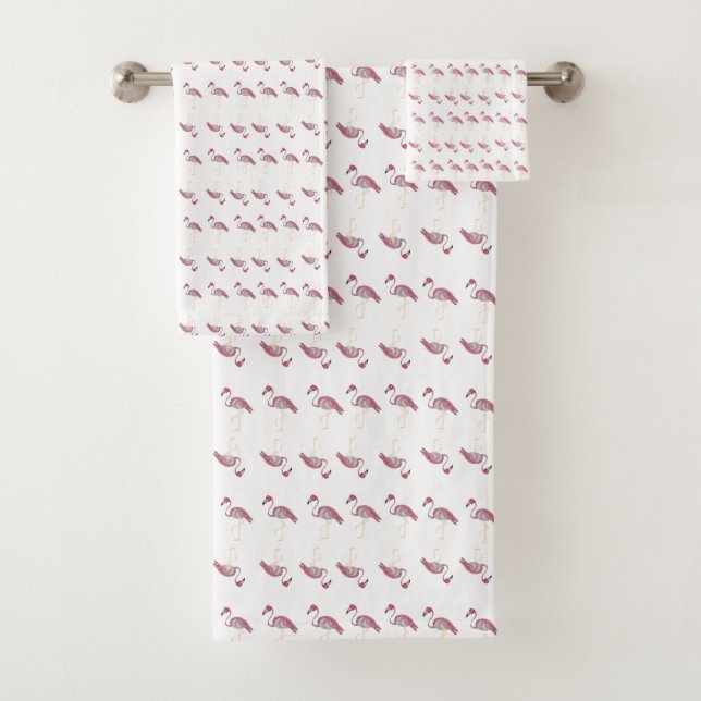 Rosa Flamingo Flamingos Streifen Tableclout Badhandtuch Set (Insitu)
