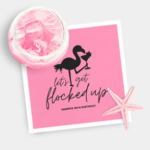 Rosa Flamingo Flockige Tropische Geburtstagsfeier Serviette