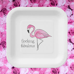 Rosa Flamingo Flocking Fabelhafte Spaß-Tropenparty Pappteller