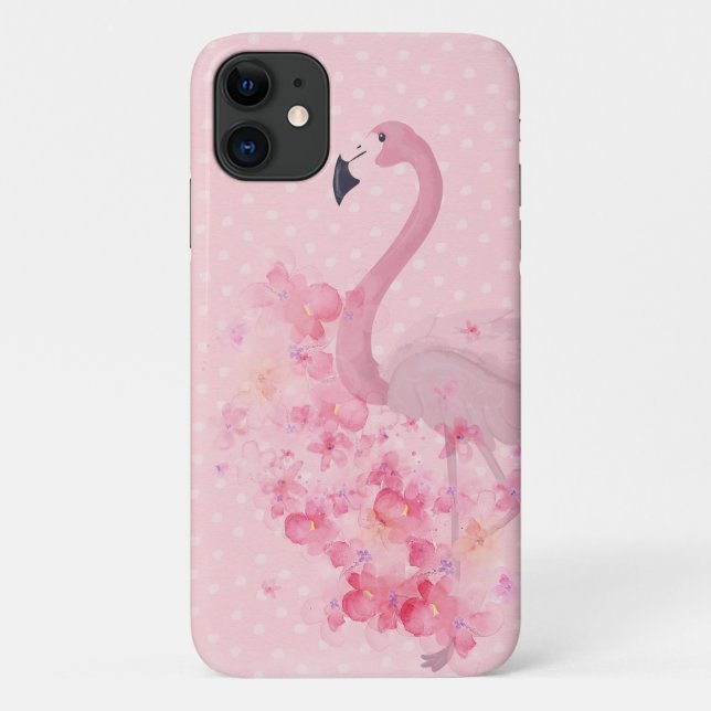 Rosa Flamingo Floral und Punkte Case-Mate iPhone Hülle (Rückseite)