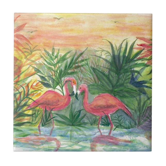 Rosa Flamingo-Florida-Kunst Fliese (Vorderseite)