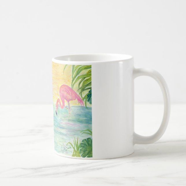 Rosa Flamingo-Florida-Kunst Tasse (Rechts)