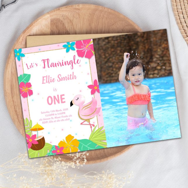 Rosa Flamingo Geburtstag Einladungen mit Foto (Pink Flamingo Birthday Invitations with photo)