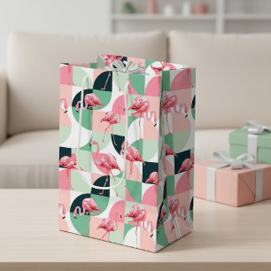 Rosa Flamingo Geometrisches Muster Mittlere Geschenktüte
