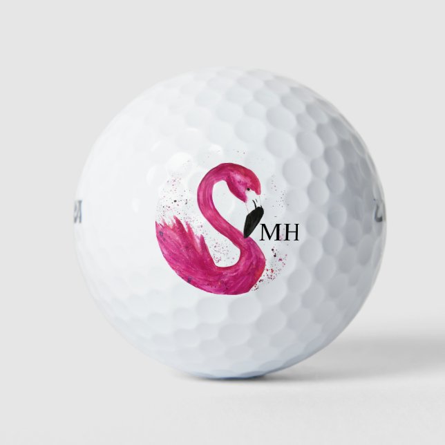 Rosa Flamingo Girly Tropical Bird Beach Monogram Golfball (Vorderseite)