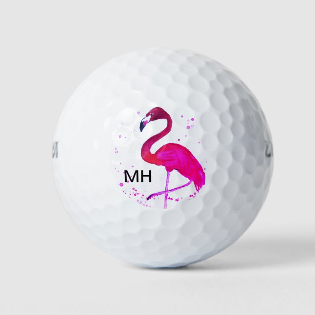 Rosa Flamingo Girly Tropical Bird Beach Monogram Golfball (Vorderseite)