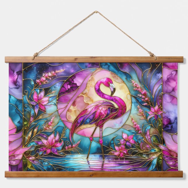 Rosa Flamingo Glasmosaik Wandteppich Mit Holzrahmen (Vorne)
