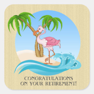Rosa Flamingo-Glückwünsche Ruhestandstitel Quadratischer Aufkleber