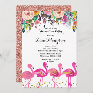 Rosa Flamingo Graduation Party Einladung
