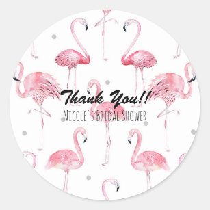 Rosa Flamingo-graue Tupfen-Chic-Bevorzugung Runder Aufkleber